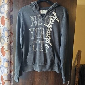 Aeropostale Charcoal Hoodie with Silver New York City Accents